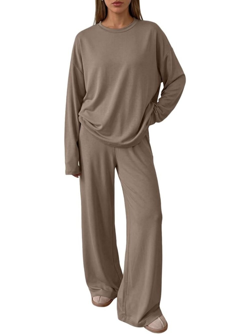 Chic Women's 2-Piece Fall Lounge Set | Oversized Top & Wide Leg Pants Outfit